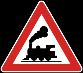 Warning for a railroad crossing without barriers.
