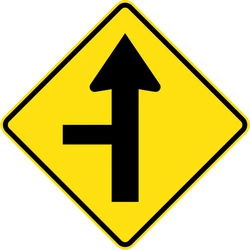 Warning for a crossroad with a side road on the left.