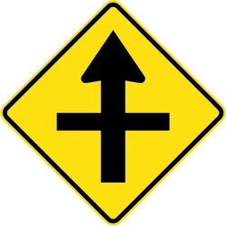 Warning for a crossroad side roads on the left and right.