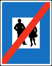 End of the zone for pedestrians.