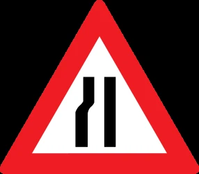 Warning for a road narrowing on the left.