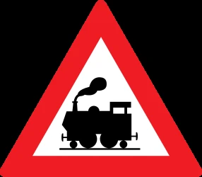 Warning for a railroad crossing without barriers.