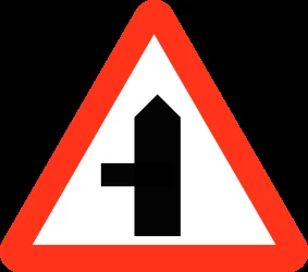 Warning for a crossroad with a side road on the left.