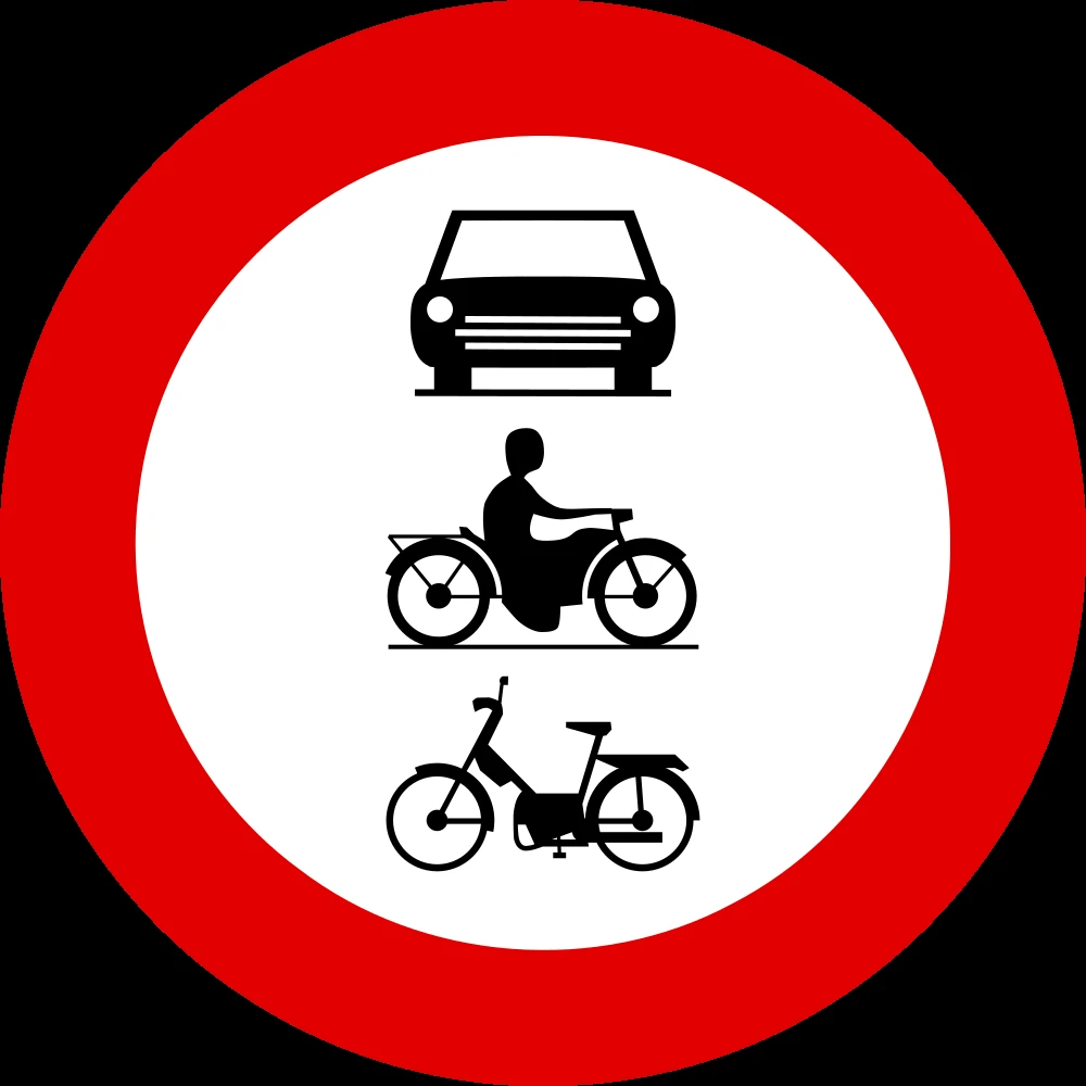 Mopeds, motorcycles and cars prohibited.