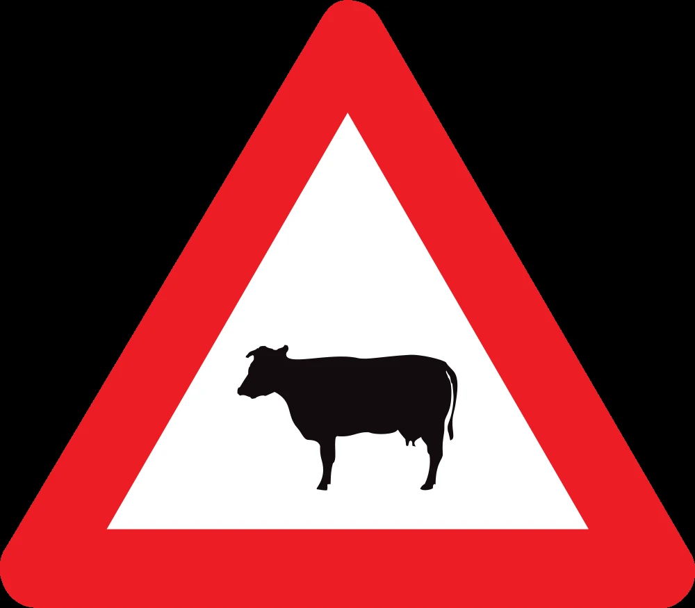 Warning for cattle on the road.