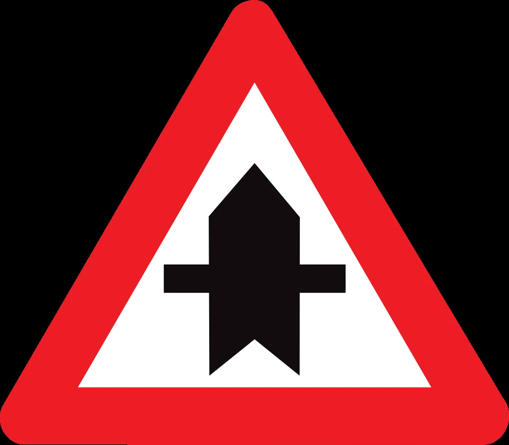 Warning for a crossroad side roads on the left and right.