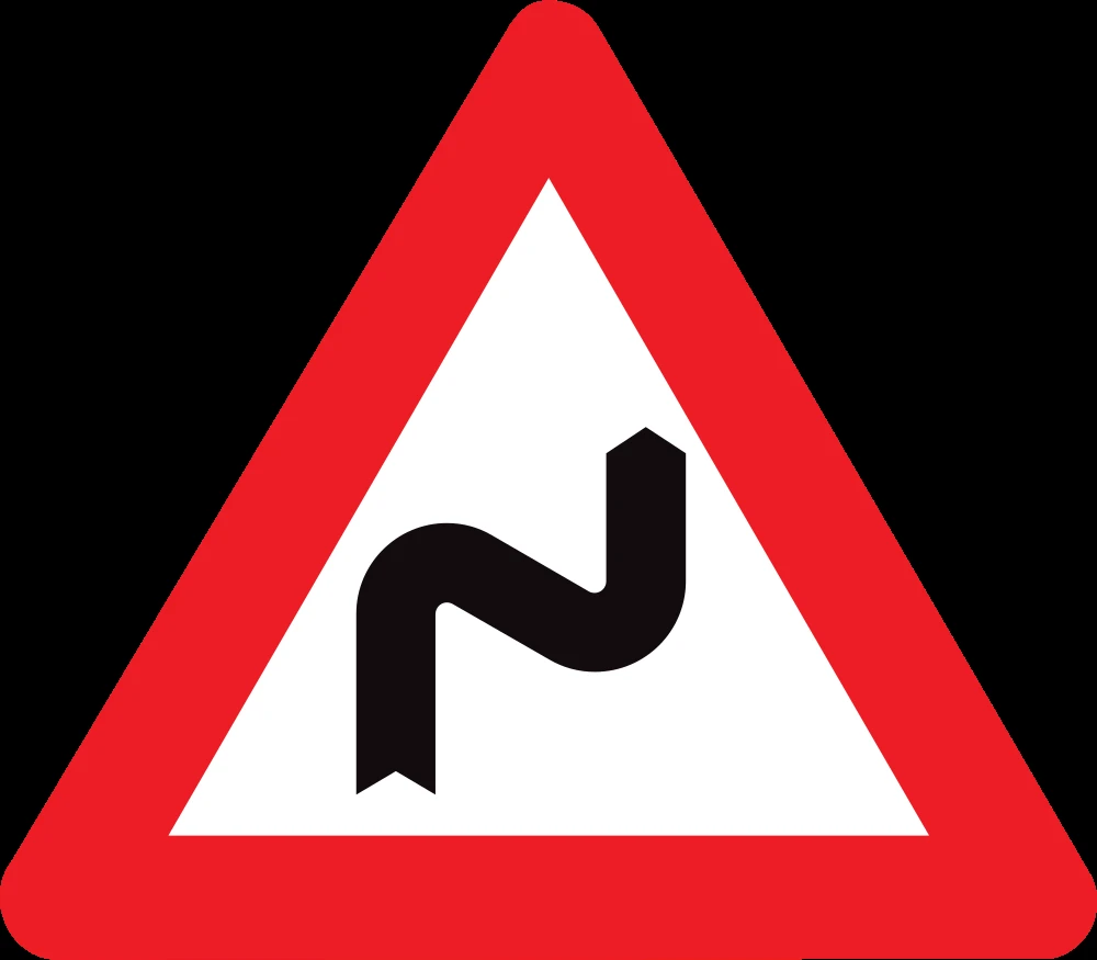 Warning for a double curve, first right then left.
