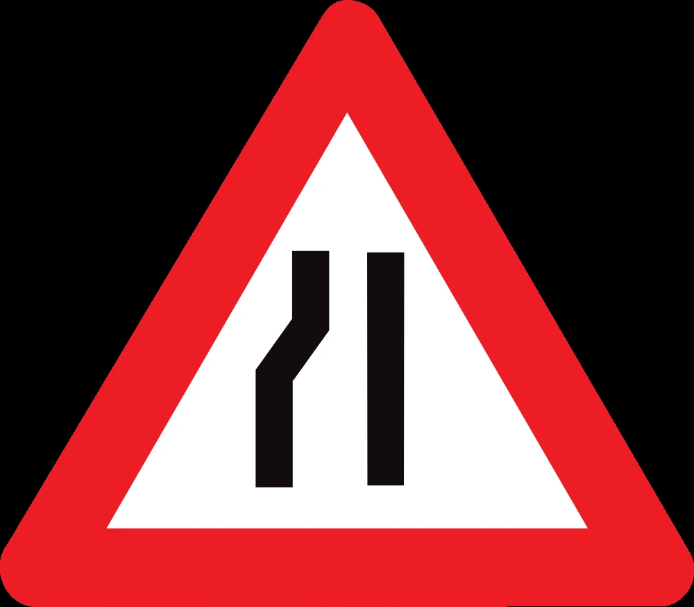 Warning for a road narrowing on the left.