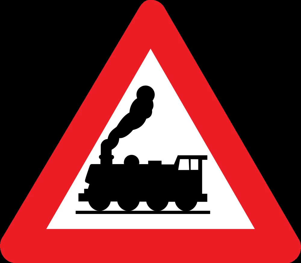 Warning for a railroad crossing without barriers.