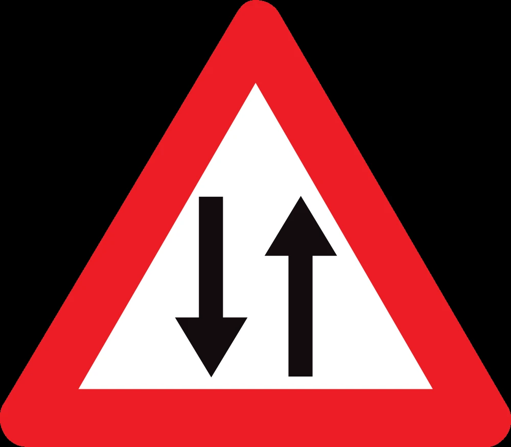 Warning for a road with two-way traffic.