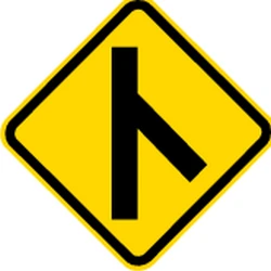 Warning for an uncontrolled crossroad with a sharp road from the right.