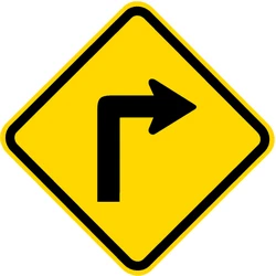 Warning for a sharp curve to the right.