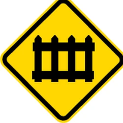 Warning for a railroad crossing with barriers.