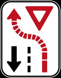 Road narrowing, give way to oncoming drivers.