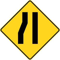 Warning for a road narrowing on the left.