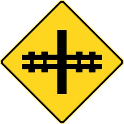 Warning for a railroad crossing without barriers.