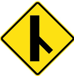 Warning for an uncontrolled crossroad with a sharp road from the right.