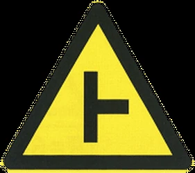 Warning for an uncontrolled crossroad with a road from the right.