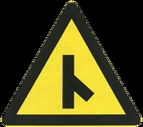 Warning for an uncontrolled crossroad with a sharp road from the right.