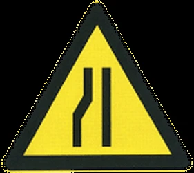 Warning for a road narrowing on the left.