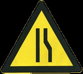 Warning for a road narrowing on the right.