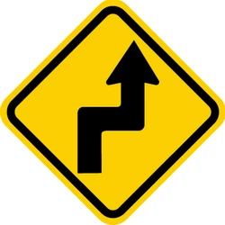 Warning for sharp curves, first right then left.