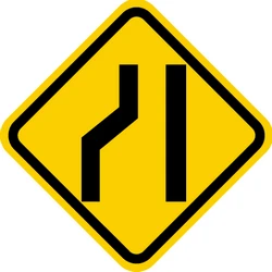 Warning for a road narrowing on the left.