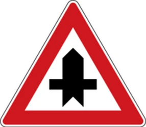 Warning for a crossroad side roads on the left and right.