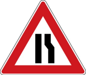 Warning for a road narrowing on the right.