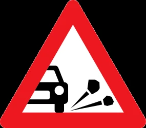 Warning for loose chippings on the road surface.
