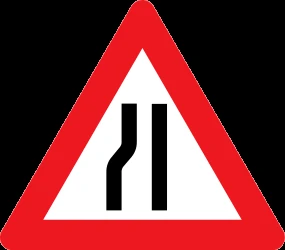 Warning for a road narrowing on the left.