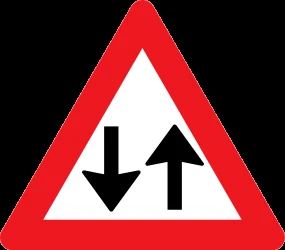 Warning for a road with two-way traffic.