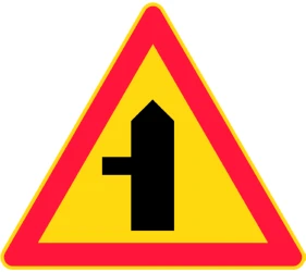 Warning for a crossroad with a side road on the left.