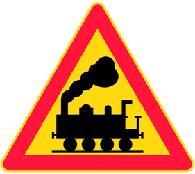 Warning for a railroad crossing without barriers.