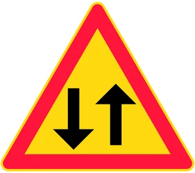 Warning for a road with two-way traffic.