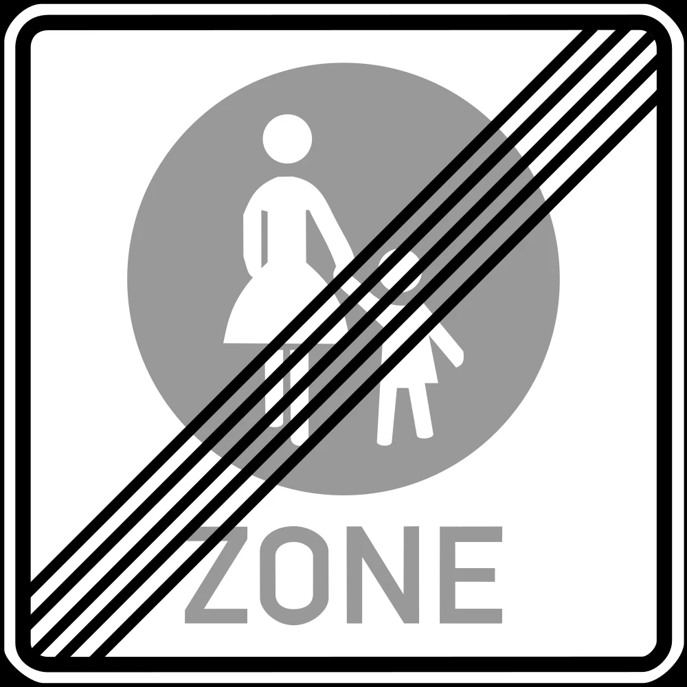 End of the zone for pedestrians.