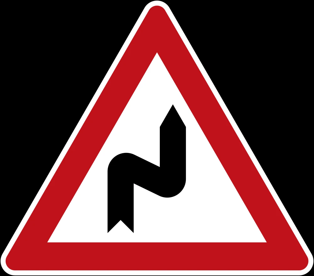 Warning for a double curve, first right then left.