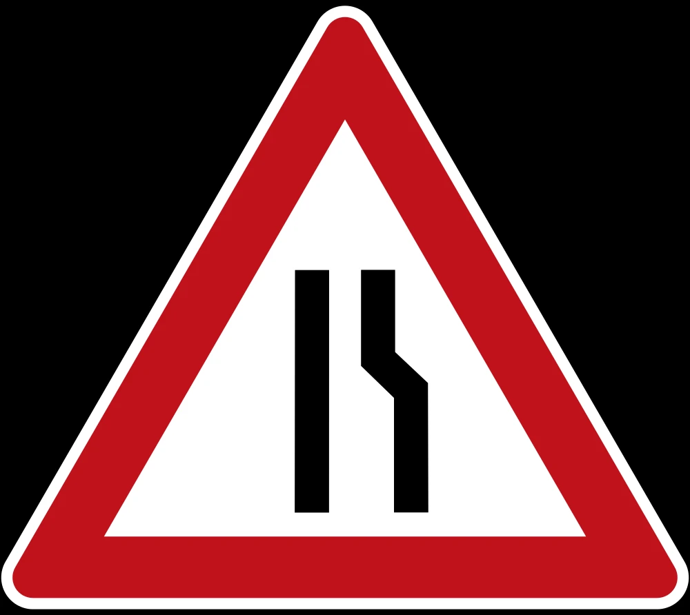Warning for a road narrowing on the right.