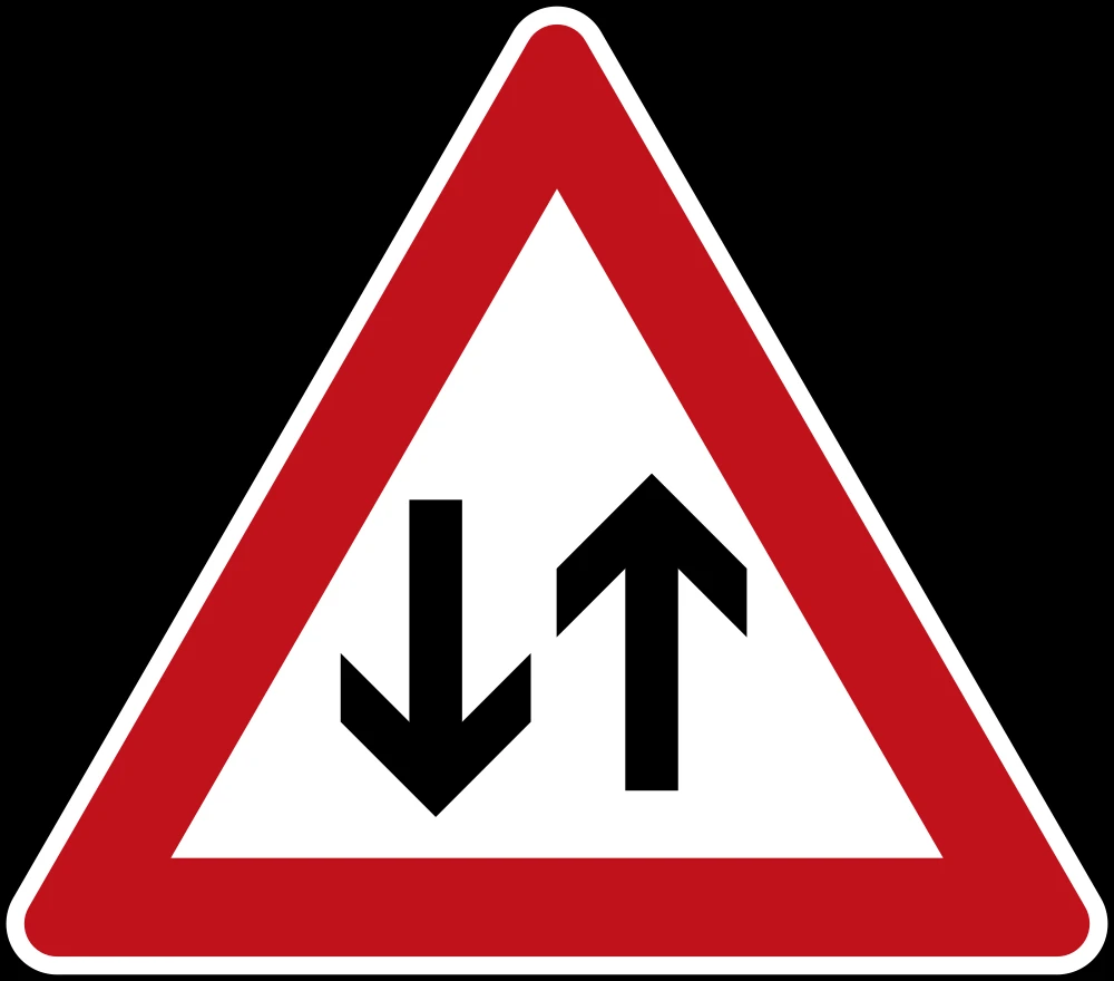 Warning for a road with two-way traffic.