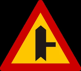 Warning for a crossroad with side road on the right.