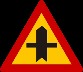 Warning for a crossroad side roads on the left and right.