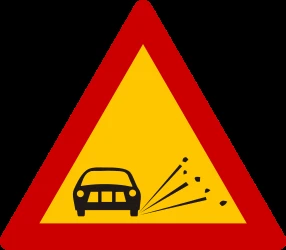 Warning for loose chippings on the road surface.