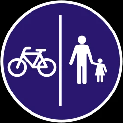 Mandatory divided path for pedestrians and cyclists.