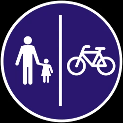 Mandatory divided path for pedestrians and cyclists.