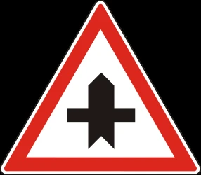 Warning for a crossroad side roads on the left and right.