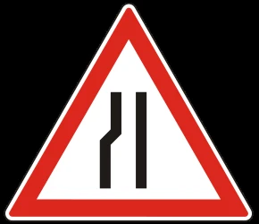Warning for a road narrowing on the left.