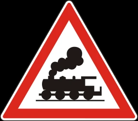 Warning for a railroad crossing without barriers.