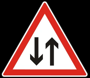 Warning for a road with two-way traffic.