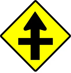 Warning for a crossroad side roads on the left and right.