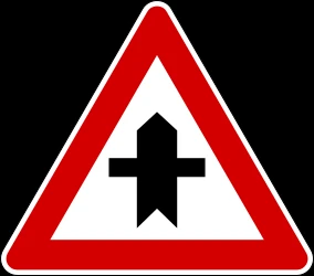 Warning for a crossroad side roads on the left and right.